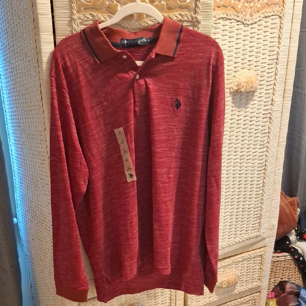 U.S. Polo Assn. Men's Long-Sleeve Heathered Red Polo